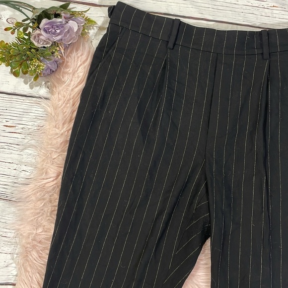 Vince Black Wool Blend Flannel Pull on Stripe Crop Trousers - Picture 7 of 10